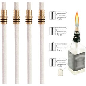 Wine Bottle Torch Kit 4 Pack, Includes 4 Long Life Torch Wicks, Brass Wick Mount(13.7 Inch,Bottle not Included) (4PCS)