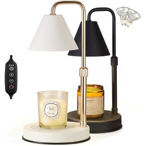 Candle Warmer Lamp with Timer,Adjustable Height Dimmable Candle Lamp,Electric Candle Warmer Lamp with 2 Bulbs,Candle Wax Warmer Compatible with Large Jar Candles,Gifts for Mom,White