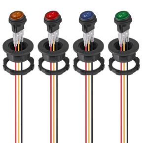 4PCS Round Rocker Switch 12V 20A with Shell 12V LED Rocker Toggle Switch Lighted ON Off SPST 3 Pin Rocker Switch 12 Volt Waterproof for Automotive Car Boat