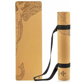 Premium Cork Yoga Mat | Durable Sweat Proof Eco-Friendly Exercise Mat with Carrying Strap | 5mm thick