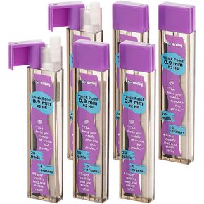 Enday Mechanical 0.9 Lead Pencil & Eraser Refills, Black HB #2 Lead 0.5 Refill White Eraser Refills for Pencil Tops, 2 Packs of 3 Tubes (20 Pieces of Lead & 6 Erasers per Tube)