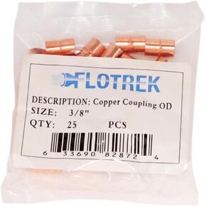 Copper Fitting HVACR OD 3/8" (HVAC Outer Dimension) 1/4" (Plumbing Inner Dimension) - Straight Copper Coupling Fittings With Rolled Tube Stop & ACR – 99.9% Pure Copper - 25 Pack