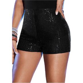 MakeMeChic Women's Y2K Party Sequined Shorts Glitter Straight Leg Elastic Waist Skinny Fit Mini Shorts