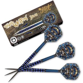 Shot! Darts Tribal Weapon Java Steel Tip Dart Set-90% Tungsten Barrels, Professional – Made in New Zealand – Designed Dart Flights for Women & Men – Metal Tip Bar Darts for Adults