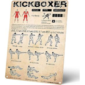 Cool Kickboxer Knowledge Metal Signs, Vintage Boxing Guide Tin Poster, Retro Gym Club Wall Art Decor Gift for Boxing Lovers Martial Arts Enthusiasts 8x12 Inches