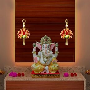 SATVIK 2 Pc 6 Inch Lotus Latkan Decorative Toran/Wall Hanging Dipawali Ganesh Chaturthi Designer Mandir Hanging Valance Pujan Bandhanwar Indian Festival Traditional Fancy Latkan