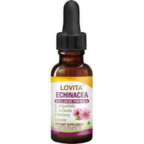 Lovita Echinacea Extract Liquid | 1 FL OZ | 350 mg per Serving | Concentrated Herb Tincture | Vegan | Alcohol-Free | with Elderberry and Licorice Extract (Pack of 3)