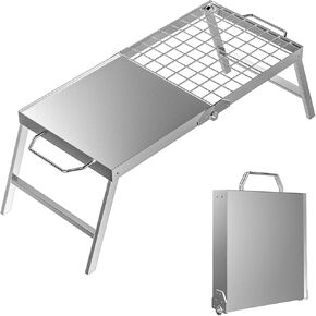 Skyflame Swivel Campfire Grill, 2 in 1 Stainless Steel Folding Camping Grill Grate and Griddle with Carrying Bag, Adjustable Campfire Grill for Fire Pit, Outdoor Open Flame Cooking