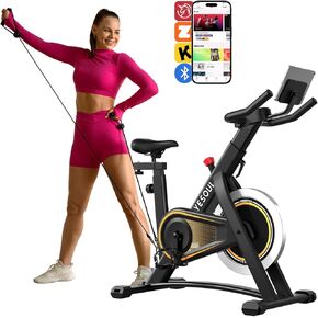 Exercise Bike,Yesoul Stationary Bikes for Home with 2 Resistance Bands, Exclusive App, Low Noise Indoor Cycling Bike with 300lbs Weight Capacity,Comfortable Seat Cushion and Upgraded LED Monitor,Rich Fitness Courses for Home Gym Cardio Workout Training