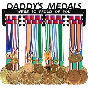 Landhoow Medals Hanger Display Medal Holder Sturdy Wall Rack Frame Shelf Awards Ribbon Cheer for Mom Father Gift Race Running Soccer Gymnastic Sports 16 Inches Long (Daddy Style)