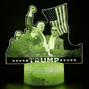 3D LED Night Light Trump 2024 Flat Acrylic Illusion Lighting Lamp with 7 Colors and Touch Sensor, Trump Fan Nightlight Gift, Trump Fight!