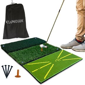 Tri-Turf Golf Hitting Mat for Outdoor and Indoor Golf Practice 25" x 17" | Thick Rubber Mat for Golf Training/Hitting/Chipping | Foldable Design | Golf Swing Training Aid with Detection Feedback