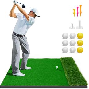 Golf Mat, 5x4ft Golf Hitting Mats Practice Outdoor Indoor, Golf Hitting Training Aids for Backyard Training, Artificial Turf Golf Practice Mats with Rubber Tees, 9 Golf Balls, 9 Golf Tees