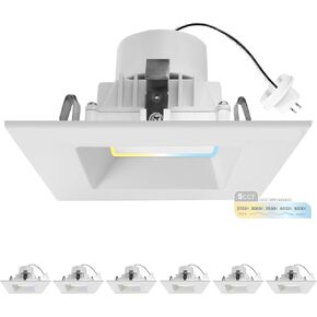 NuWatt 4 Inch MR16 LED Retrofit Recessed Lighting Square Trim, 27K/30K/35K/40K/50K 5CCT Selectable, 10W, 660LM, Dimmable, 12V Recessed LED Light, 4" Low Voltage GU5.3 MR16 LED Bulb Replacement, 6 Pack