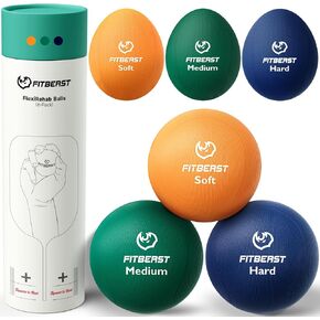 FitBeast Stress Balls for Adults, Squeeze Balls for Hand Therapy, 6-Pack Hand Therapy Balls, Soft, Medium, Hard Tri-Density Hand Exercise Ball for Arthritis Relief, Anxiety, Physical Therapy, and Grip Strength