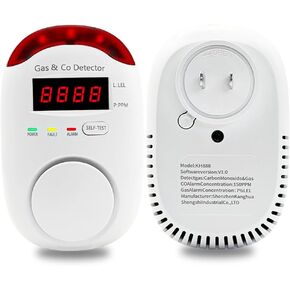 Natural Gas and Carbon Monoxide Detector, Plug-in Combo Carbon Monoxide and Gas Detector, 2 in 1 CO Detector and Combustible Gas Detector, Propane, Gas Leak Detector for Kitchen/Home（1Pack）