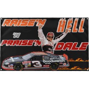 Banger - RAISE'N HELL 'N PRAISE'N DALE Epic Racing Nascar Dale Earnhardt Car College Dorm 3x5 Feet 4 Grommet Wall Flag Banner Tapestry