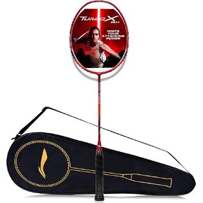 Li-Ning Turbo X III Carbon Fibre Strung Badminton Racket with Free Racket Cover for Seniors (Red/Copper, 87 Grams)