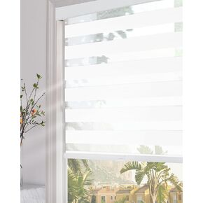 Persilux Cordless Zebra Blinds for Windows (30" W x 72" H, White) with Upgraded Cassette Light Filtering Dual Layers Sheer Thermal Insulated Roller Blinds for Office, Easy to Install