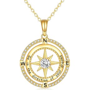 14K Solid Gold Compass Necklace for Women 14k Gold Compass Jewelry for Her Graduation Gifts