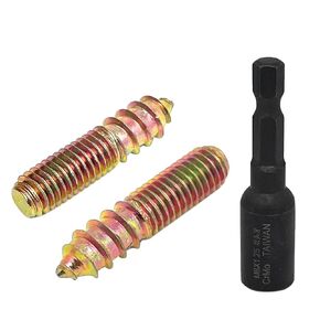 10pcs M8x35mm Hanger Bolts Double Headed Bolts Screw Kit,Self-Tapping Hanger Bolts Screw for Wood Furniture,with 1pcs M8x1.25mm Driver, Zinc-plated surface