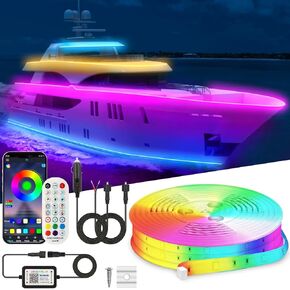 80FT Marine Boat Led Strip Lights, IP67 Waterproof APP Remote Control Pontoon Lights 12V RGB Boat Interior Deck Lights with Extension Cable for Bass Boat, Fishing Boat, Yacht in Kuwait