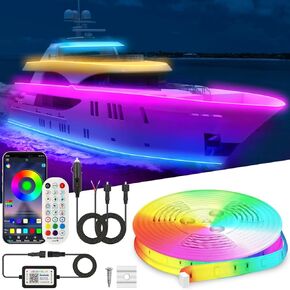 80FT Marine Boat Led Strip Lights, IP67 Waterproof APP Remote Control Pontoon Lights 12V RGB Boat Interior Deck Lights with Extension Cable for Bass Boat, Fishing Boat, Yacht