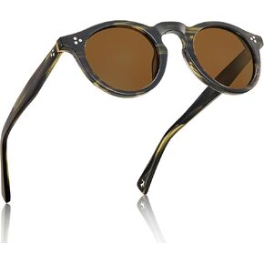 CARFIA Retro Polarized Sunglasses for Men UV400 Protection Round Handmade Acetate Driving Vintage Style Shades