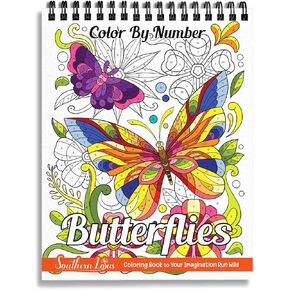 SOUTHERN LOTUS Color by Number Butterfly & Flower Patterns Spiral Coloring Book, Relaxation with Spiral Bound Coloring Book - Unwind and Redefine