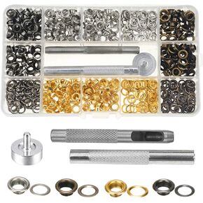 Mesee 400 Sets Eyelets and Grommets, 5mm Inside Diameter Grommet Kit for Leather Fabric Canvas Belt Craft DIY Projects, 4 Colors
