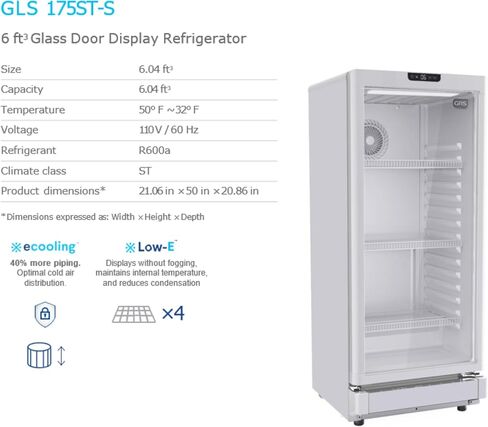 GRS Light Commercial Refrigerator with Double-Tempered Single Glass Door - 7.1 Cubic Feet Display Beverage Fridge, eCooler System, Ideal for Convenience Stores - Black in Saudi Arabia