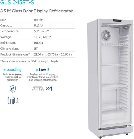 GRS Light Commercial Refrigerator with Double-Tempered Single Glass Door - 7.1 Cubic Feet Display Beverage Fridge, eCooler System, Ideal for Convenience Stores - Black in Saudi Arabia