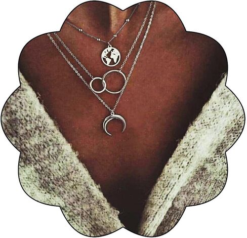 Edary Boho الطبقات قلادة القمر القلائد خريطة قلادة مجوهرات للنساء والفتيات. in Kuwait