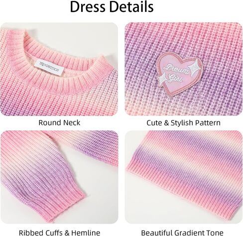 Girls Striped Sweater Dress Pullover Crewneck Gradient Cable Knit Sweaters for Girls Dresses in Saudi Arabia