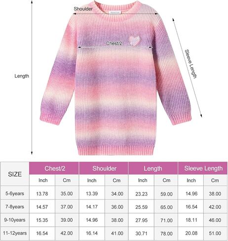 Girls Striped Sweater Dress Pullover Crewneck Gradient Cable Knit Sweaters for Girls Dresses in Saudi Arabia