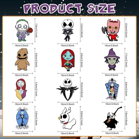 كابوس عيد الميلاد زينة الهالوين جاك سكيلينغتون الحلي 24 قطعة من 12 أنماط الهالوين الحلي الخشبية المعلقة مع حبل شجرة زينة زينة لمستلزمات حفلات الهالوين in Kuwait