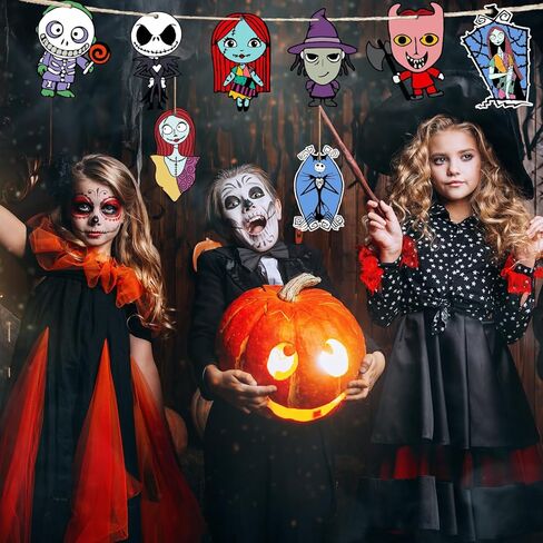 كابوس عيد الميلاد زينة الهالوين جاك سكيلينغتون الحلي 24 قطعة من 12 أنماط الهالوين الحلي الخشبية المعلقة مع حبل شجرة زينة زينة لمستلزمات حفلات الهالوين in Kuwait