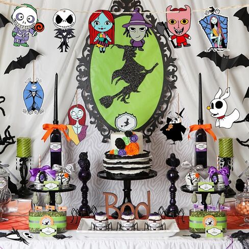 كابوس عيد الميلاد زينة الهالوين جاك سكيلينغتون الحلي 24 قطعة من 12 أنماط الهالوين الحلي الخشبية المعلقة مع حبل شجرة زينة زينة لمستلزمات حفلات الهالوين in Kuwait