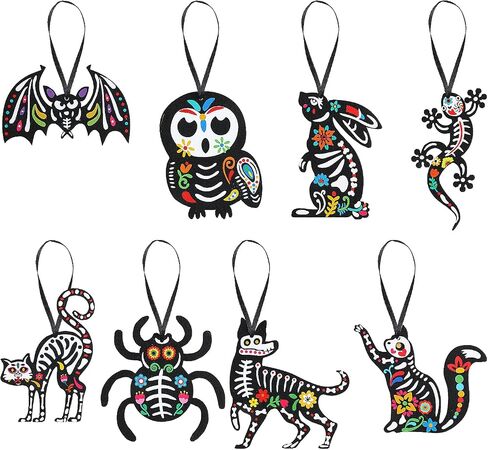 CCINEE 24 قطعة من زخارف اللباد Dia De Los Muertos، زخارف الهيكل العظمي المكسيكي للهالوين ليوم الموتى، حقائب مدرسية للحفلات تحت عنوان زينة داخلية للشجرة الخارجية in Saudi Arabia