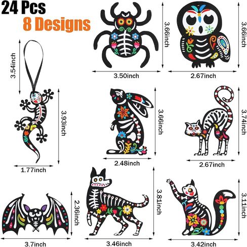 CCINEE 24 قطعة من زخارف اللباد Dia De Los Muertos، زخارف الهيكل العظمي المكسيكي للهالوين ليوم الموتى، حقائب مدرسية للحفلات تحت عنوان زينة داخلية للشجرة الخارجية in Saudi Arabia