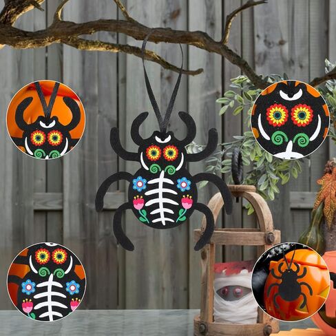 CCINEE 24 قطعة من زخارف اللباد Dia De Los Muertos، زخارف الهيكل العظمي المكسيكي للهالوين ليوم الموتى، حقائب مدرسية للحفلات تحت عنوان زينة داخلية للشجرة الخارجية in Saudi Arabia