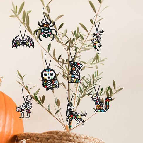 CCINEE 24 قطعة من زخارف اللباد Dia De Los Muertos، زخارف الهيكل العظمي المكسيكي للهالوين ليوم الموتى، حقائب مدرسية للحفلات تحت عنوان زينة داخلية للشجرة الخارجية in Saudi Arabia