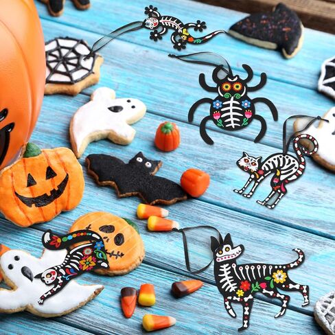 CCINEE 24 قطعة من زخارف اللباد Dia De Los Muertos، زخارف الهيكل العظمي المكسيكي للهالوين ليوم الموتى، حقائب مدرسية للحفلات تحت عنوان زينة داخلية للشجرة الخارجية in Saudi Arabia