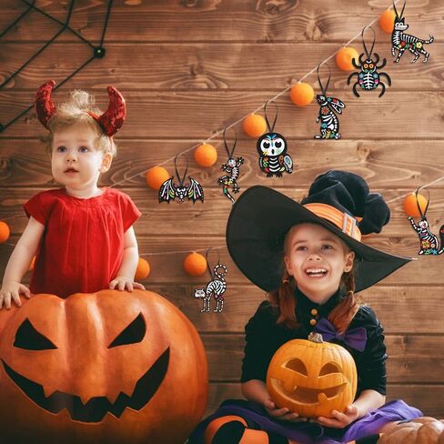 CCINEE 24 قطعة من زخارف اللباد Dia De Los Muertos، زخارف الهيكل العظمي المكسيكي للهالوين ليوم الموتى، حقائب مدرسية للحفلات تحت عنوان زينة داخلية للشجرة الخارجية in Saudi Arabia