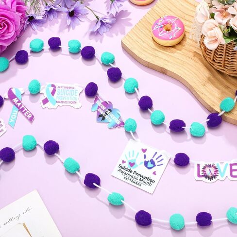 3 Pcs Suicide Prevention Awareness Month Hanging Pompom Ball Teal Purple Ribbon You Are Not Alone Love Inspirational Suicide Prevention Party Banner Set for Activities Decor in Saudi Arabia