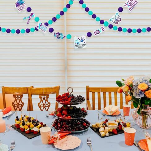 3 Pcs Suicide Prevention Awareness Month Hanging Pompom Ball Teal Purple Ribbon You Are Not Alone Love Inspirational Suicide Prevention Party Banner Set for Activities Decor in Saudi Arabia