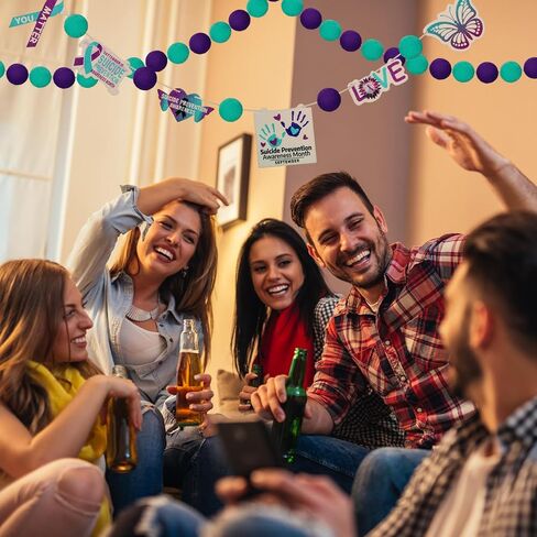 3 Pcs Suicide Prevention Awareness Month Hanging Pompom Ball Teal Purple Ribbon You Are Not Alone Love Inspirational Suicide Prevention Party Banner Set for Activities Decor in Saudi Arabia