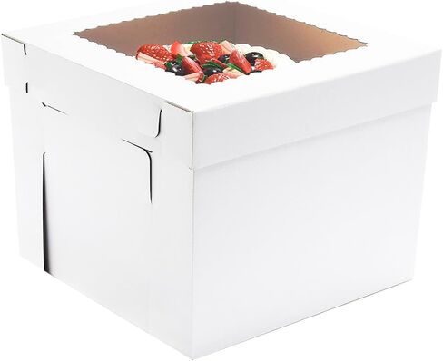 JJO Tall Cake Boxes for Tier Cakes,14x14x12 Inch 2 Pack,Tiered Cake Boxes with Window,Sturdy Tall Cake Carrier, Disposable Cake Containers, Layer Cake Carrier,Wedding Cake Boxes in Kuwait