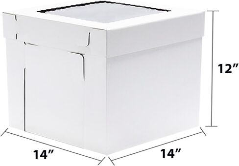 JJO Tall Cake Boxes for Tier Cakes,14x14x12 Inch 2 Pack,Tiered Cake Boxes with Window,Sturdy Tall Cake Carrier, Disposable Cake Containers, Layer Cake Carrier,Wedding Cake Boxes in Kuwait