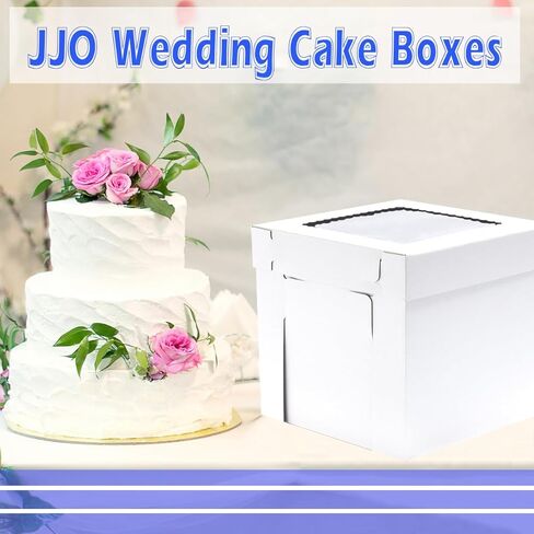 JJO Tall Cake Boxes for Tier Cakes,14x14x12 Inch 2 Pack,Tiered Cake Boxes with Window,Sturdy Tall Cake Carrier, Disposable Cake Containers, Layer Cake Carrier,Wedding Cake Boxes in Kuwait